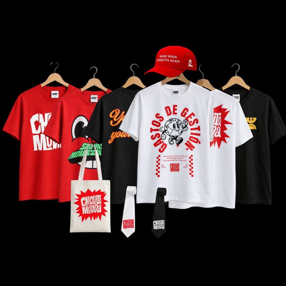 Merch de Chiquita Movida: camisetas, gorra «Make Spain Chiquita Again», totebag y corbatas